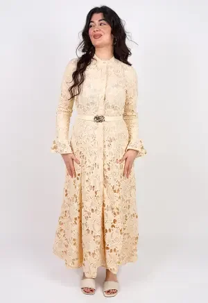 فستان دانتيل ماكسي بأكمام طويلة image 0