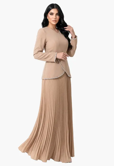 فستان سهرة بليسيه بأكمام طويلة image 3