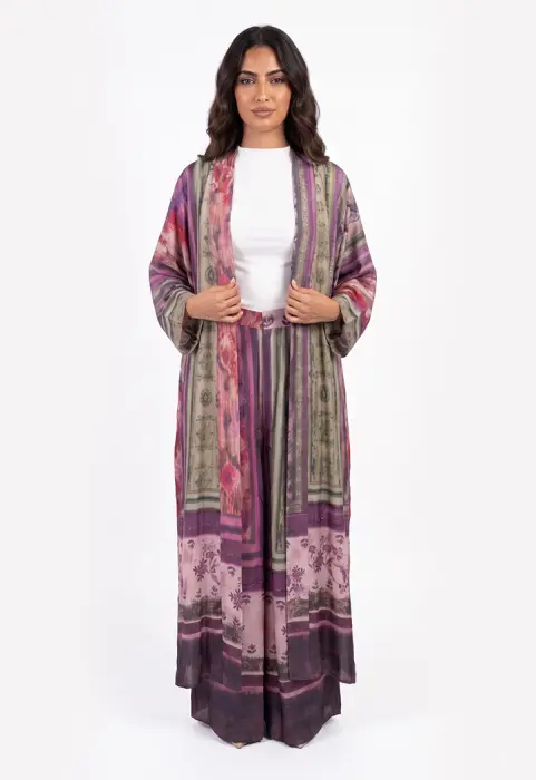 طقم كيمونو وبنطال عريض مطبوع image 7
