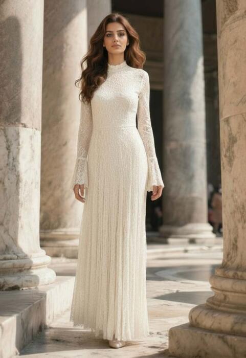 فستان دانتيل ماكسي بأكمام طويلة image 7
