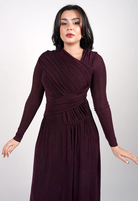 فستان ماكسي درابيه بأكمام طويلة image 6