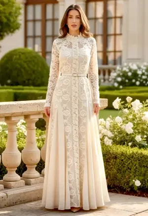 فستان سهرة دانتيل فاخر بأكمام طويلة image 7