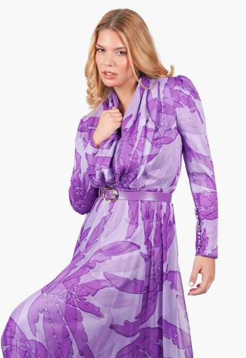 Belted Leaf Print Maxi Dress image 4