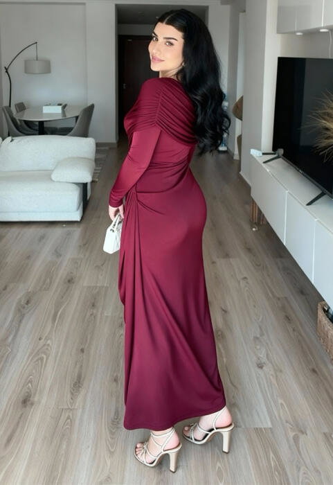فستان سهرة سترتش بكتف مكشوف ودرابيه image 4
