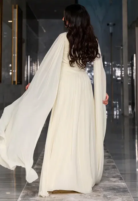 فستان ماكسي شيفون بكاب ودرابيه image 4
