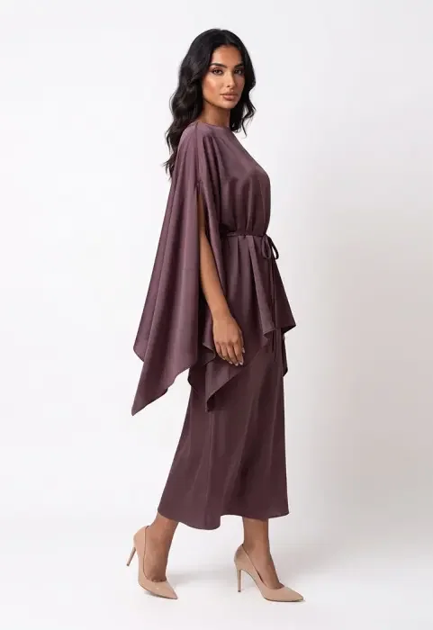طقم ساتان بتوب كاب وتنورة ماكسي image 1