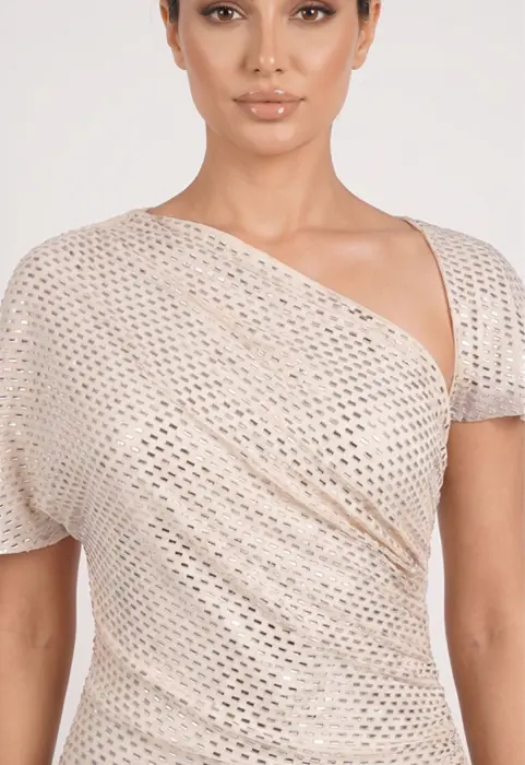 فستان براق ماكسي بثنيات درابيه image 3