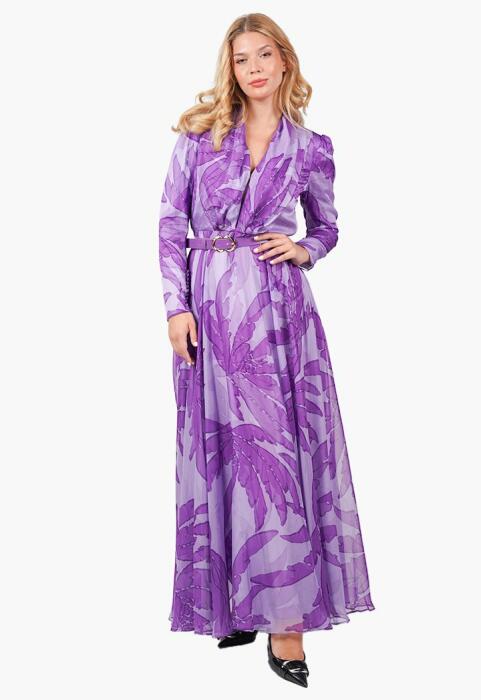 Belted Leaf Print Maxi Dress image 1
