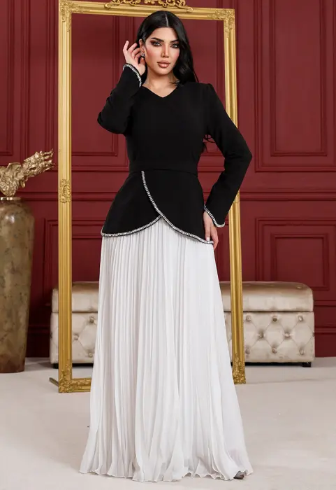 فستان سهرة بليسيه بأكمام طويلة image 0