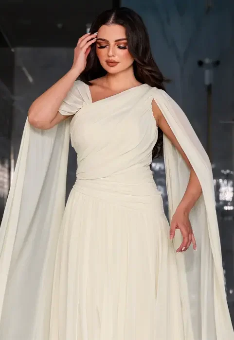 فستان ماكسي شيفون بكاب ودرابيه image 3