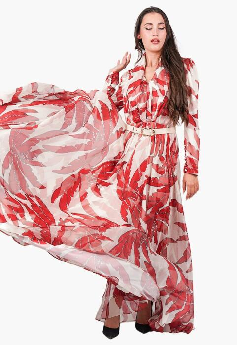 Belted Leaf Print Maxi Dress image 3