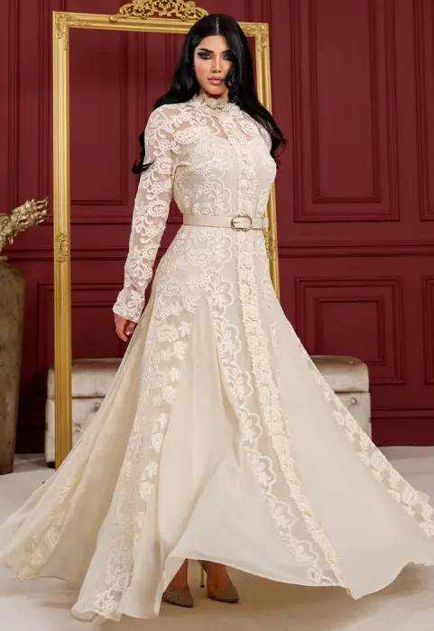 فستان سهرة دانتيل فاخر بأكمام طويلة image 4