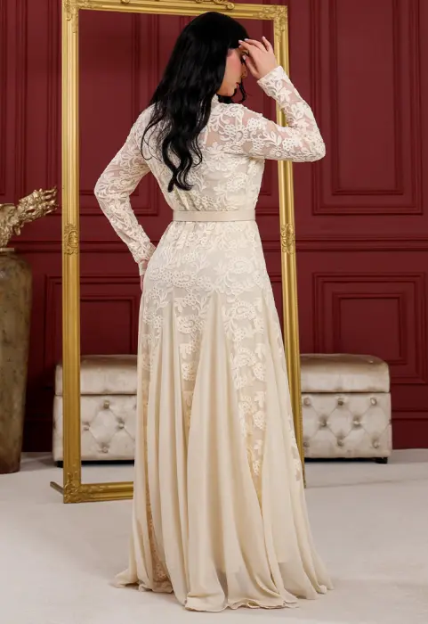 فستان سهرة دانتيل فاخر بأكمام طويلة image 6