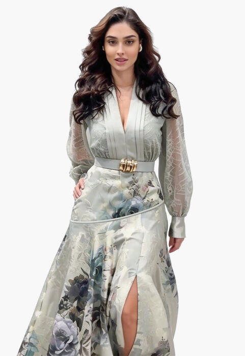 فستان أورجنزا بتصميم ورود وأكمام دانتيل image 5