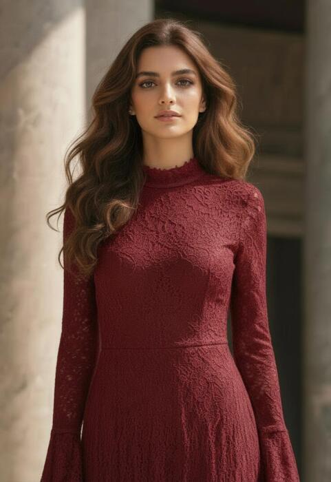 فستان دانتيل ماكسي بأكمام طويلة image 8