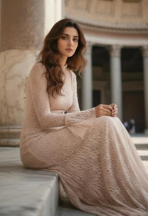 فستان دانتيل ماكسي بأكمام طويلة image 14