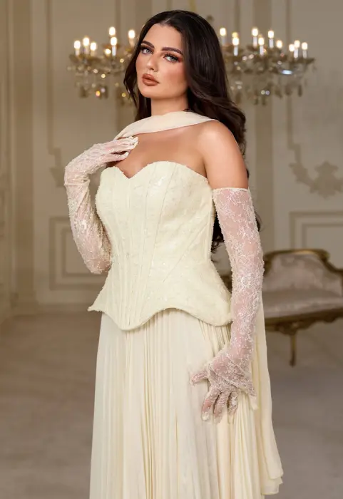 فستان سهرة أوف شولدر بأكمام دانتيل image 7