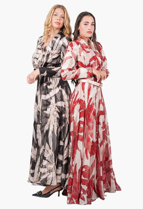 Belted Leaf Print Maxi Dress image 0