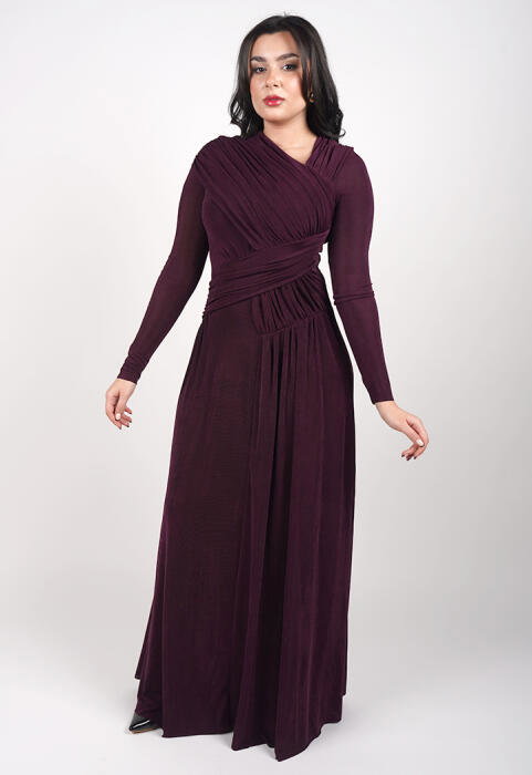 فستان ماكسي درابيه بأكمام طويلة image 4