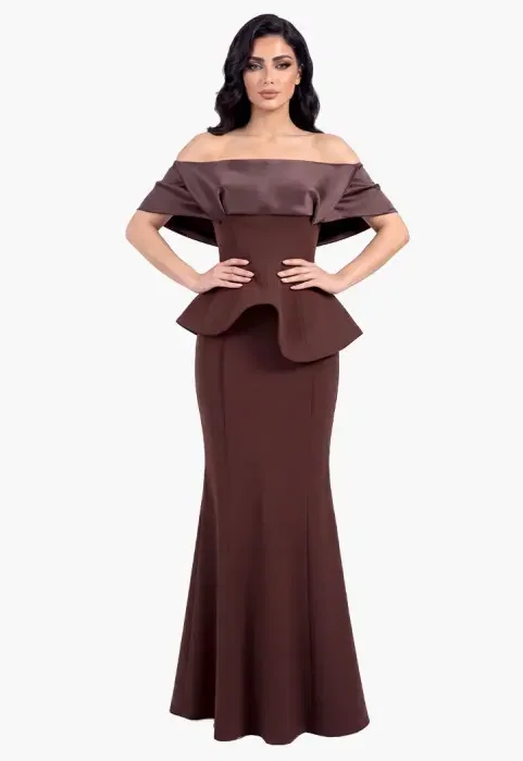 فستان سهرة بقصة الأكتاف المنسدلة image 0