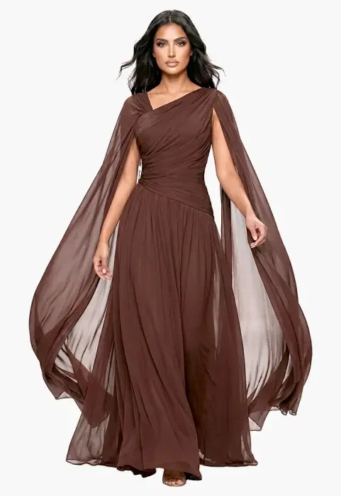 فستان ماكسي شيفون بكاب ودرابيه image 1