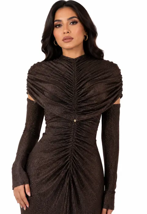 فستان سترتش ماكسي بزمزمات درابيه image 3