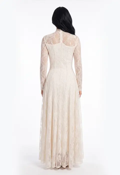 فستان دانتيل ماكسي بياقة عالية image 9