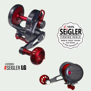 SEIGLER LG LARGE GAME LEVER  DRAG REEL- RIGHT HAND – SMOKE/RED  image 0