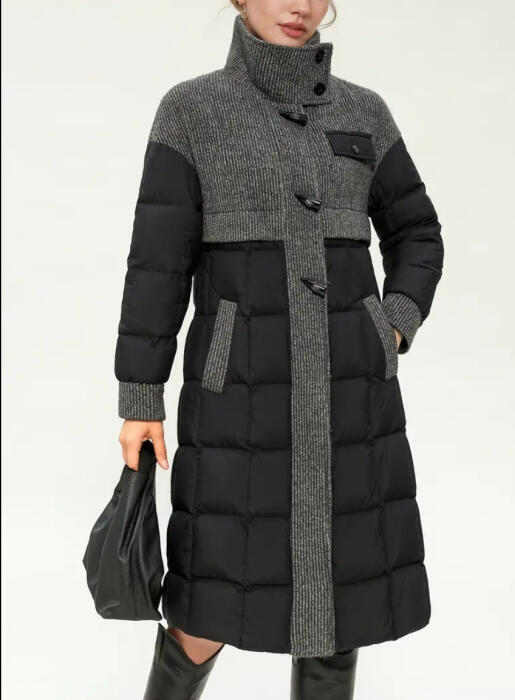 Women's White Duck Down Winter Coat – Elegant Long Jacket with Collar & Button Front image 3
