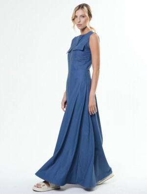 Long Summer Chambray Dress - Denim image 1