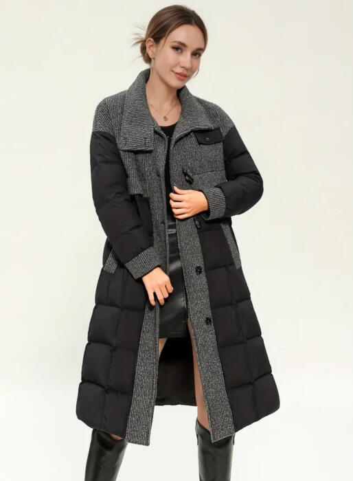 Women's White Duck Down Winter Coat – Elegant Long Jacket with Collar & Button Front image 0