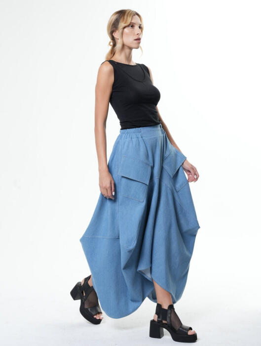 Asymmetrical Light Denim Maxi Skirt – Effortless Everyday Summer Elegance image 1