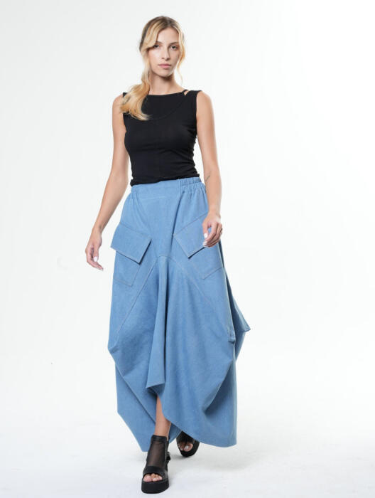 Asymmetrical Light Denim Maxi Skirt – Effortless Everyday Summer Elegance image 0