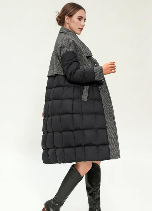 Women's White Duck Down Winter Coat – Elegant Long Jacket with Collar & Button Front image 1