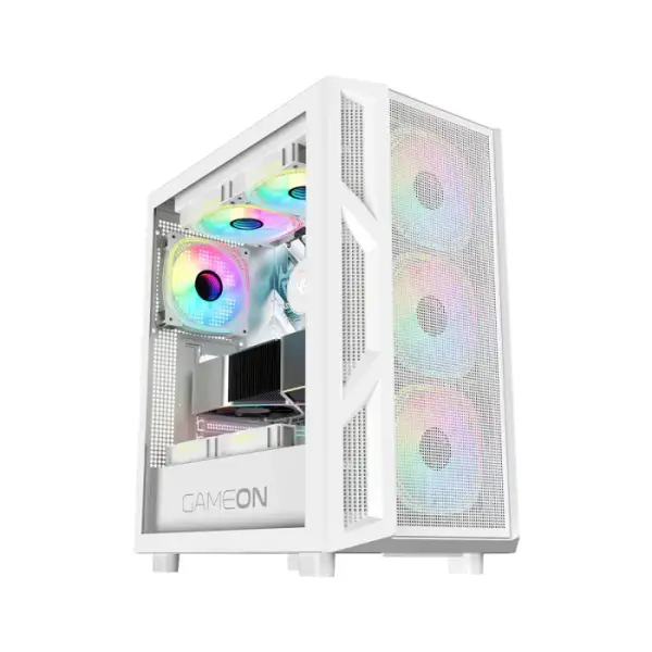GameOn Trident IV-A PowerForge Series Mid Tower Gaming Case with 750W Power Supply Pre-Installed (4 ARGB Fans Included) - White image 2