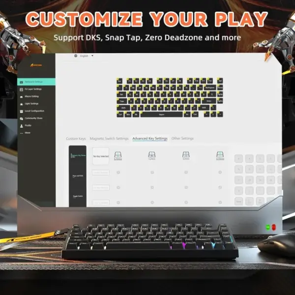 Attack Shark R82 HE Rapid Trigger 75% Wired 8KHz Magnetic Keyboard With 0.005mm RT - Black image 3
