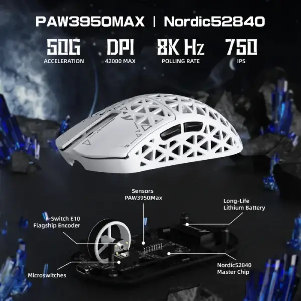 Attack Shark R5 Ultra Carbon Fiber Tri-Mode Wireless (BT/2.4G Wireless/Wired) 8K PAW3950MAX Gaming Mouse - White image 4