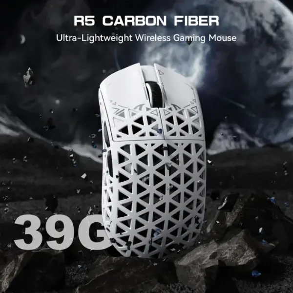 Attack Shark R5 Ultra Carbon Fiber Tri-Mode Wireless (BT/2.4G Wireless/Wired) 8K PAW3950MAX Gaming Mouse - White image 3