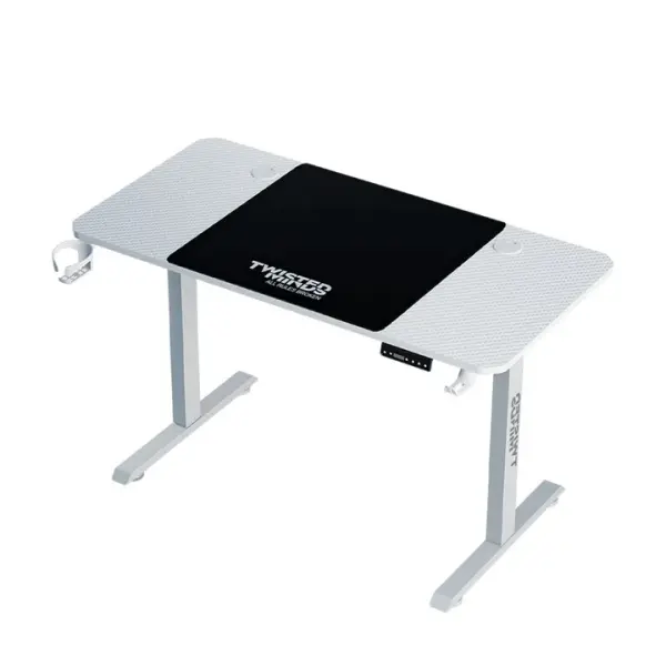Twisted Minds Paradox Adjustable Gaming Desk, 120x60 cm, with Cup Shelf, Headphone Hook, Mousepad-WHITE image 0