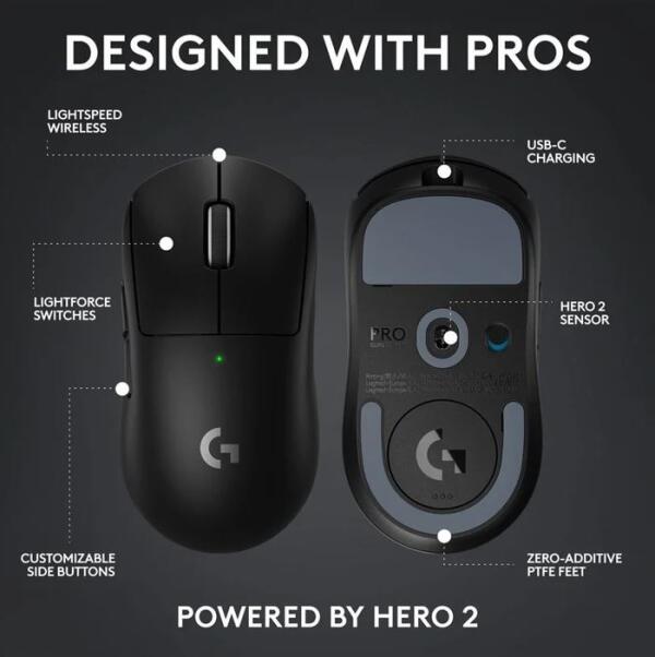 Logitech PRO X SUPERLIGHT 2c Compact Wireless Gaming Mouse - Black image 2