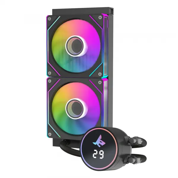 SHARX JAWS J240DD – 240mm AIO Liquid CPU Cooler with Dual ARGB Fans, Black image 2