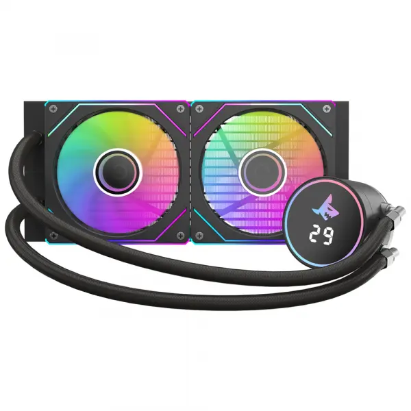 SHARX JAWS J240DD – 240mm AIO Liquid CPU Cooler with Dual ARGB Fans, Black image 1