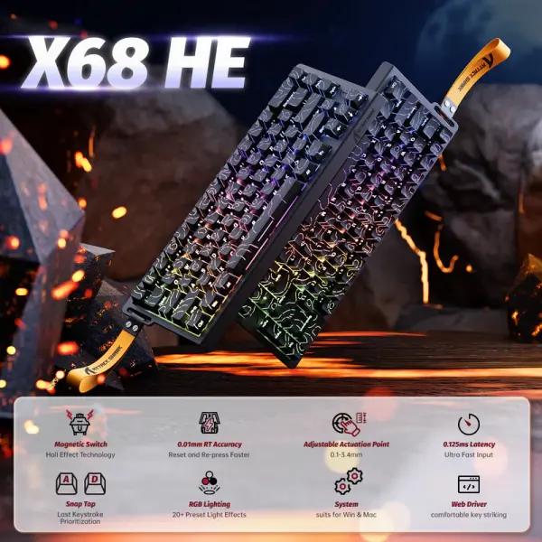 Attack Shark X68HE Wired Mechanical Gaming Keyboard - Rapid Trigger, Hall Effect Switches, RGB Lighting  BLACK image 2
