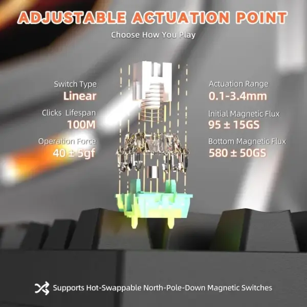 Attack Shark R82 HE Rapid Trigger 75% Wired 8KHz Magnetic Keyboard With 0.005mm RT - Black image 4