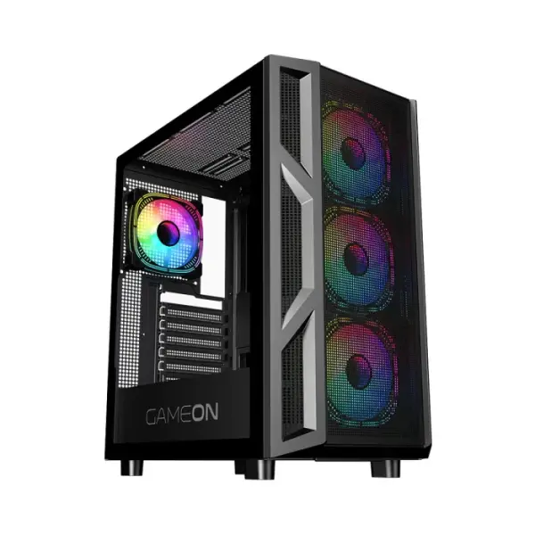 GameOn Trident IV-M PowerForge Series Mid Tower Gaming Case with 750W Power Supply Pre-Installed (4 ARGB Fans Included) - Black image 1