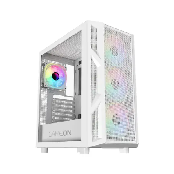 GameOn Trident IV-A PowerForge Series Mid Tower Gaming Case with 750W Power Supply Pre-Installed (4 ARGB Fans Included) - White image 1