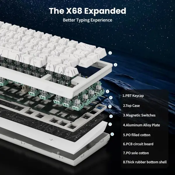 Attack Shark X68HE Wired Mechanical Gaming Keyboard - Rapid Trigger, Hall Effect Switches, RGB Lighting & 60% Layout image 1