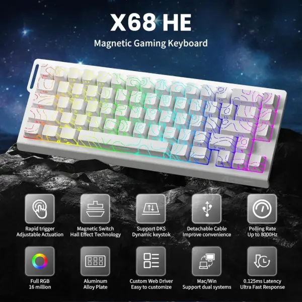 Attack Shark X68HE Wired Mechanical Gaming Keyboard - Rapid Trigger, Hall Effect Switches, RGB Lighting & 60% Layout image 5