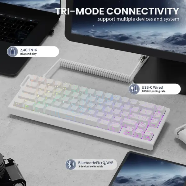 ATTACK SHARK X68 PRO HE Wireless Rapid Trigger Gaming Keyboard with Adjustable Actuation,White image 5