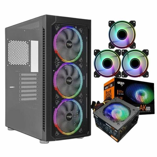 DARKFLASH GALE DF140 E-ATX FULL TOWER BLACK NO FANS  & Aigo Warrior AK600 Max 600W RGB Power Supply & Aerocool Fan Mirage 12 ARGB Case Fan image 0